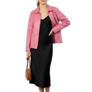 Worthington Vintage Bubblegum Pink Genuine Leather Zip Jacket Womens M